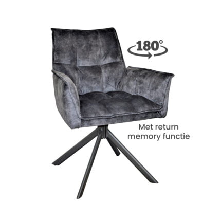 Dining room chair Dynasty Fabric Adore Dark Gray 68 Front view Slanted 180