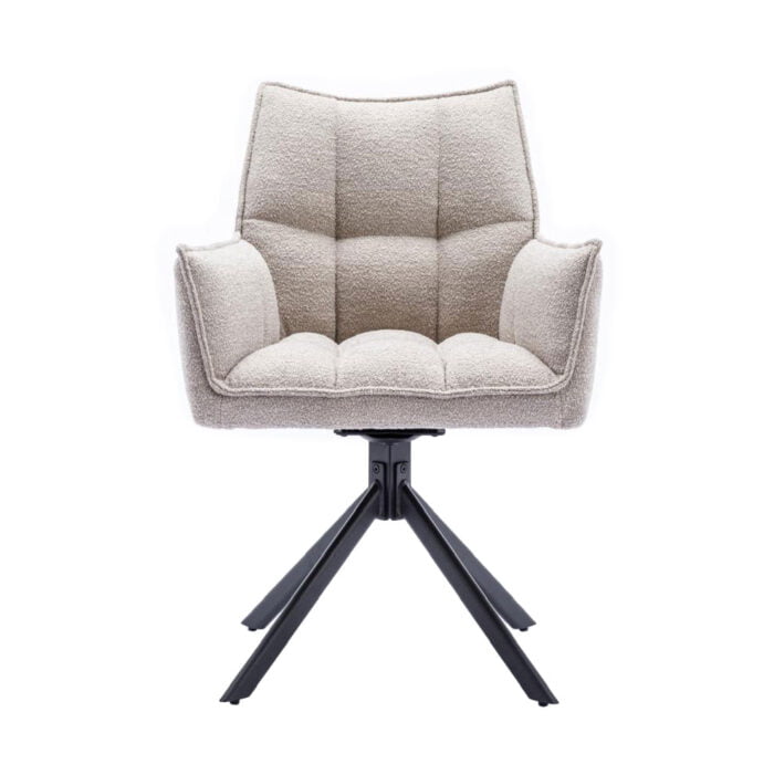 Esszimmerstuhl Prego Stoff Alpine Natural 01 mit Spinnenbein. Vorderansicht