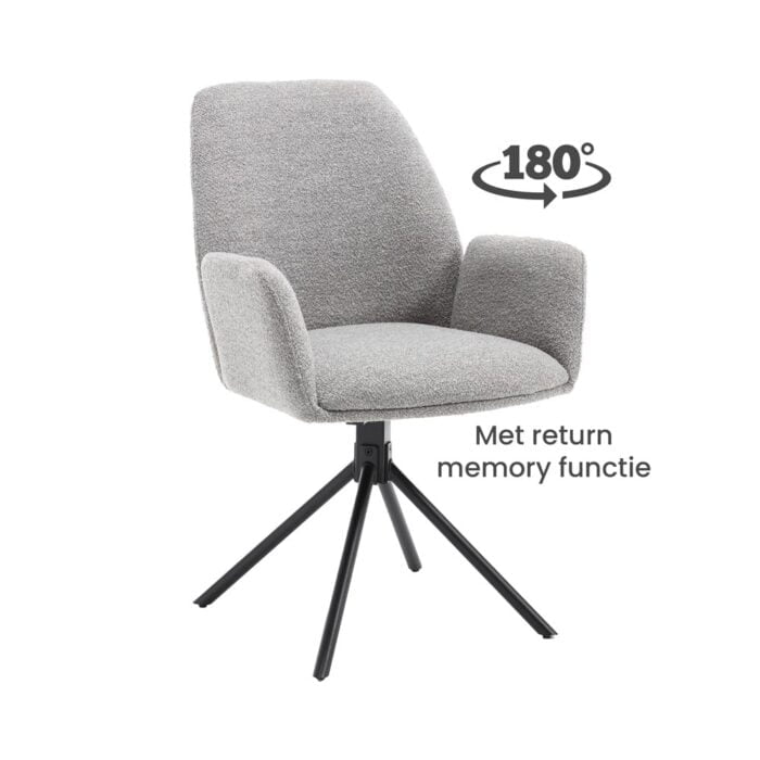 Dining room chair Joly Fabric Alpine Steel 149 with 180° rotating spider leg Front view oblique