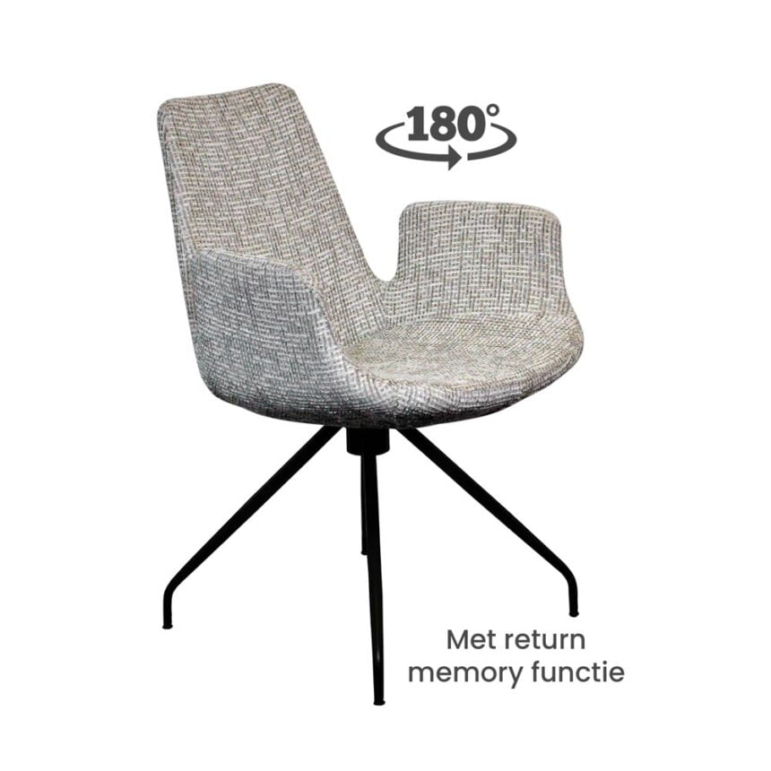 Dining room chair Luus Fabric Coco Shell 196 with 180° swivel chair leg with return memory function Front view Angled 180