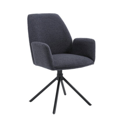 Dining room chair Joly with fabric Alpine Indigo 90 and 180° rotating spider leg with return memory function - Front view Angled