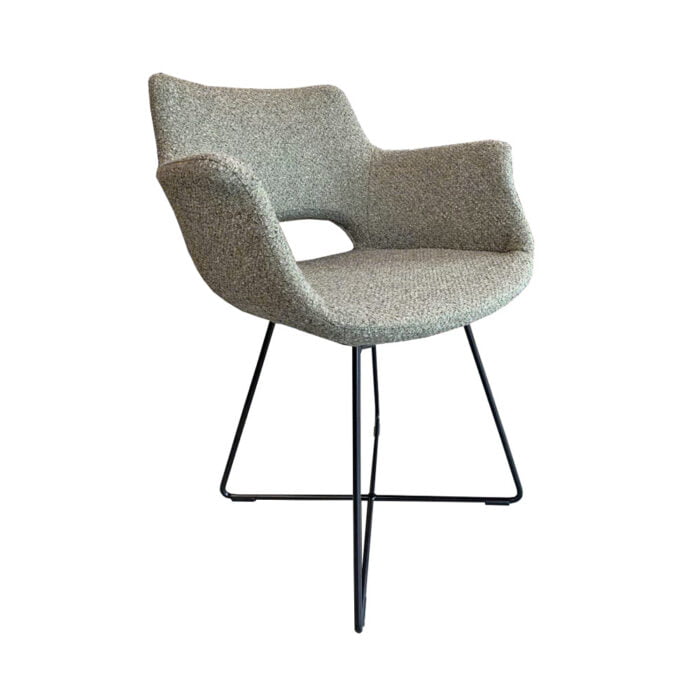 Dining room chair Saar - Fabric Alpine Natural 01 with sled legs - Front view slanted