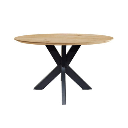 Dining table Oak Round Rejuvenated Clear with spider leg elegans