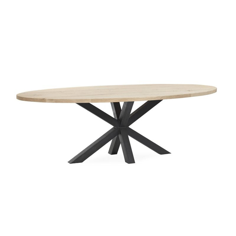 Ovale Eiken Eettafel Rustiek Blank met Spinpoot groot