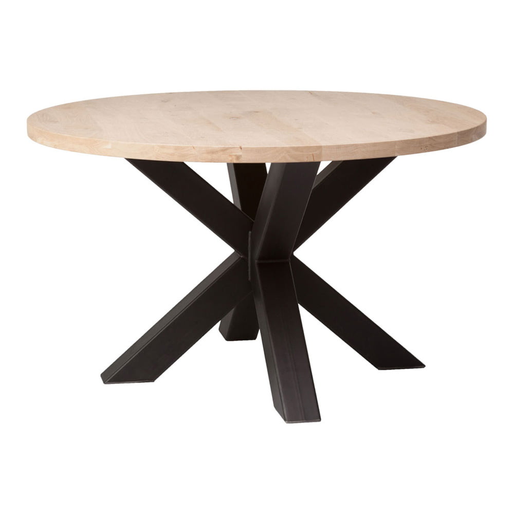 Round Oak Dining Table Rustic Clear with Spider Leg small
