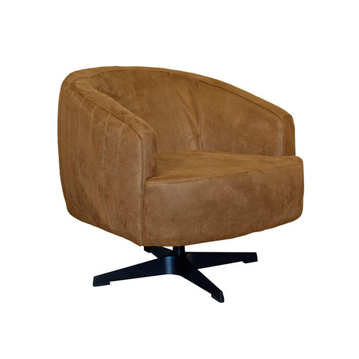 Armchair San Marcello - Eco-leather Bull 28 Cognac - Front view Oblique
